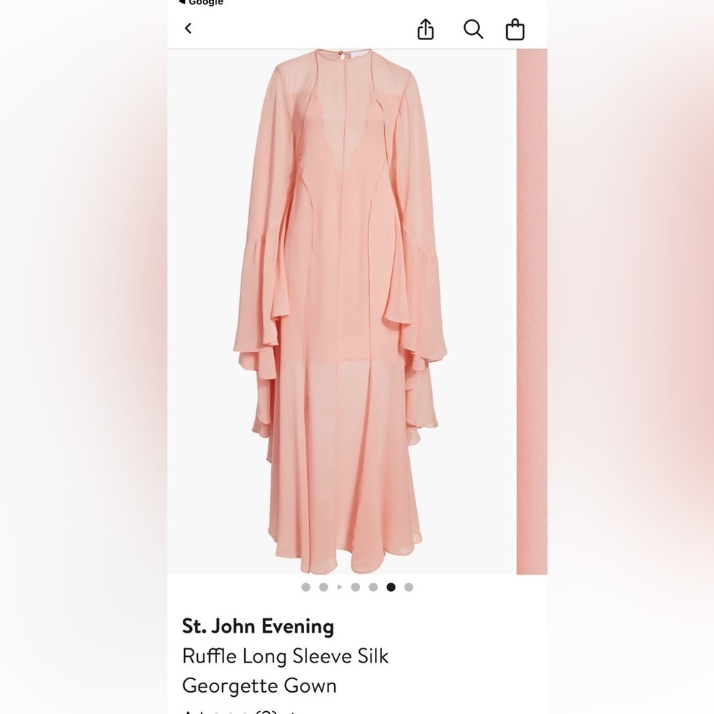 St. John plunging illusion, flowing long sleeve silk gown. - Picture 2 of 14